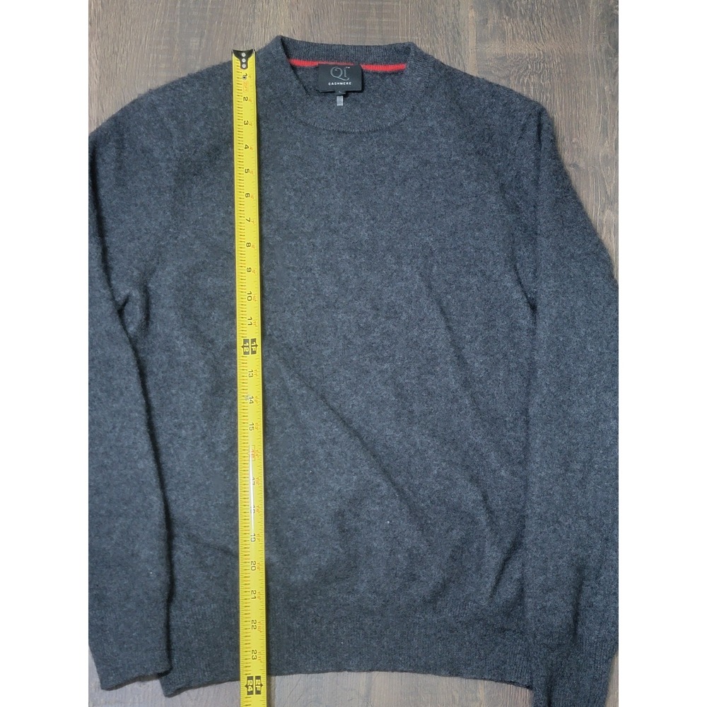 QI Cashmere Gray Crew Neck Sweater Mens Size L Luxury Soft Knitwear‎